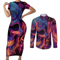 Colorful Fire Skull Couples Matching Short Sleeve Bodycon Dress and Long Sleeve Button Shirts I'm not rude i just have the balls to say what everyone else is Thingking - Wonder Print Shop