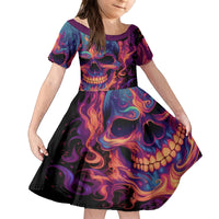 Colorful Fire Skull Family Matching Long Sleeve Bodycon Dress and Hawaiian Shirt I'm not rude i just have the balls to say what everyone else is Thingking - Wonder Print Shop