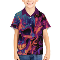 Colorful Fire Skull Family Matching Long Sleeve Bodycon Dress and Hawaiian Shirt I'm not rude i just have the balls to say what everyone else is Thingking - Wonder Print Shop