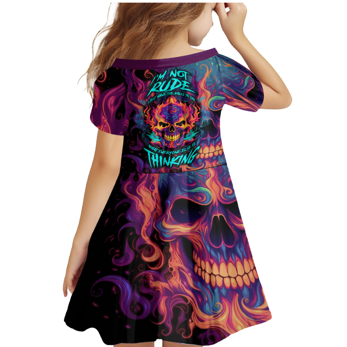 Colorful Fire Skull Family Matching Mermaid Dress and Hawaiian Shirt I'm not rude i just have the balls to say what everyone else is Thingking - Wonder Print Shop