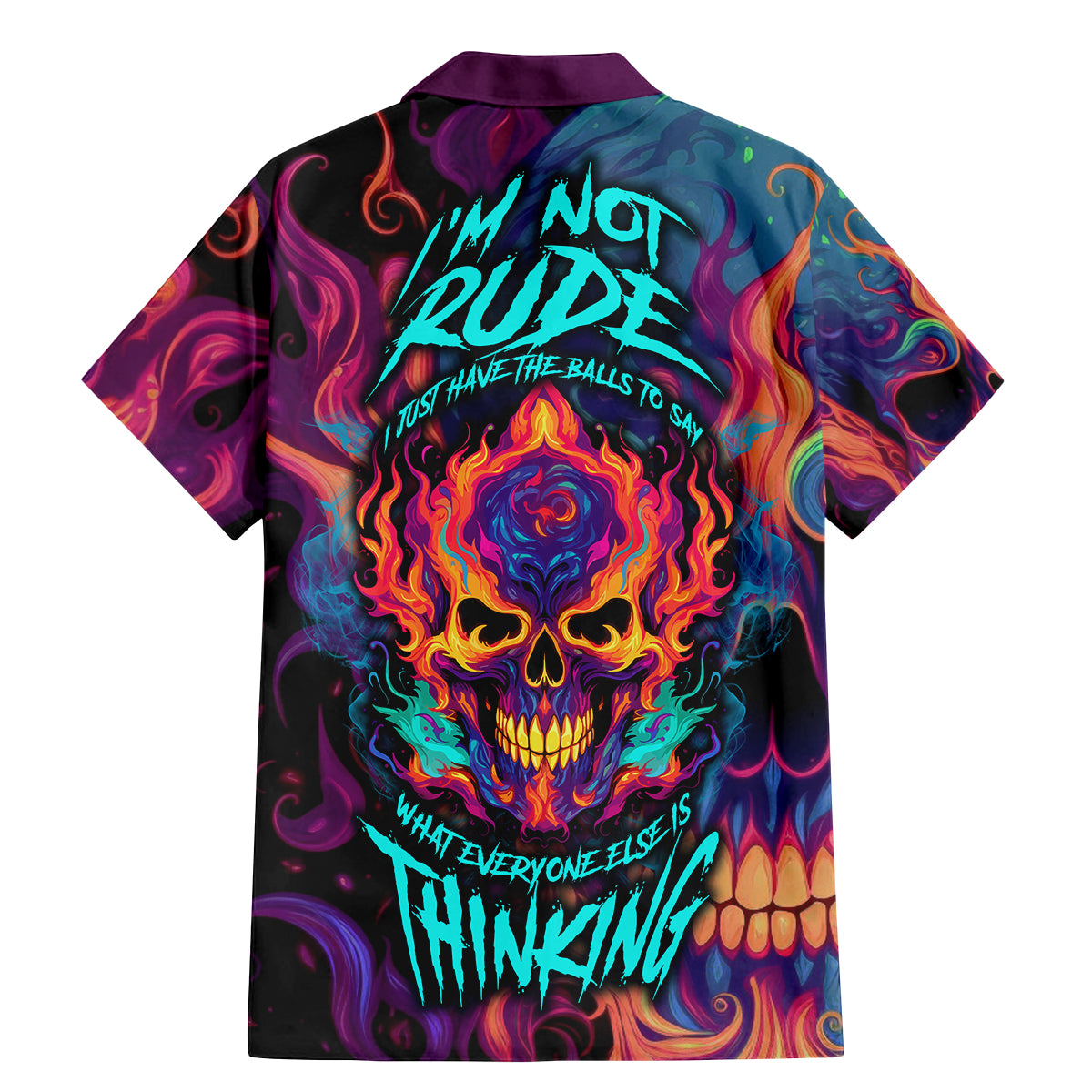 Colorful Fire Skull Family Matching Mermaid Dress and Hawaiian Shirt I'm not rude i just have the balls to say what everyone else is Thingking - Wonder Print Shop