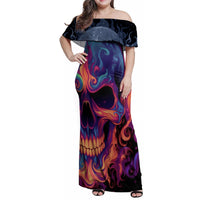 Colorful Fire Skull Family Matching Off Shoulder Maxi Dress and Hawaiian Shirt I'm not rude i just have the balls to say what everyone else is Thingking - Wonder Print Shop