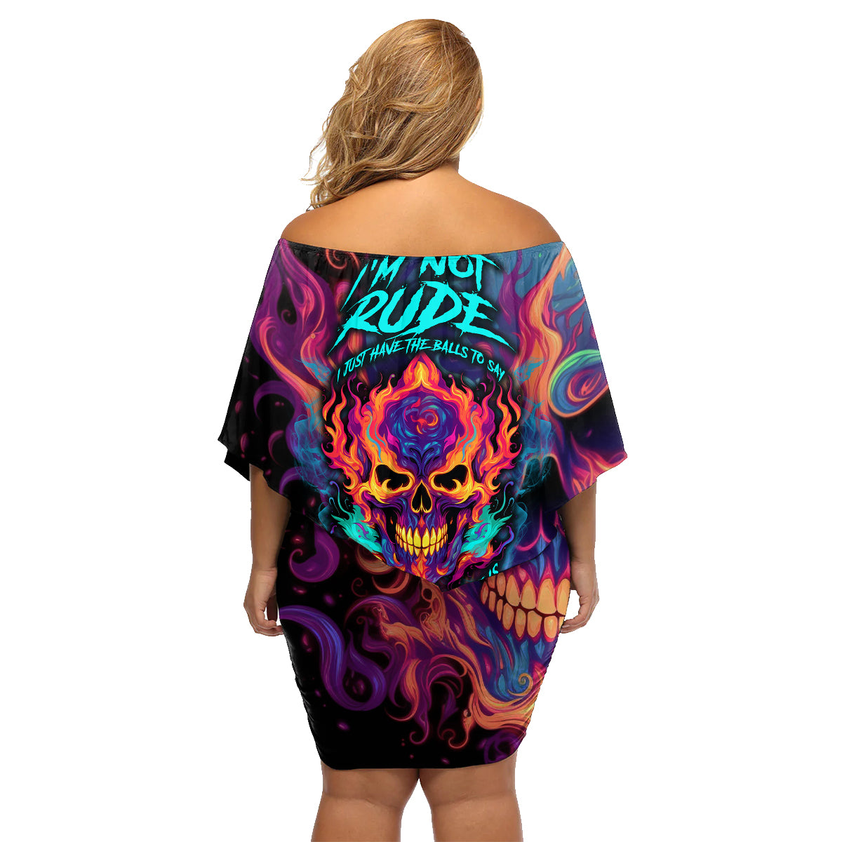 Colorful Fire Skull Family Matching Off Shoulder Short Dress and Hawaiian Shirt I'm not rude i just have the balls to say what everyone else is Thingking - Wonder Print Shop