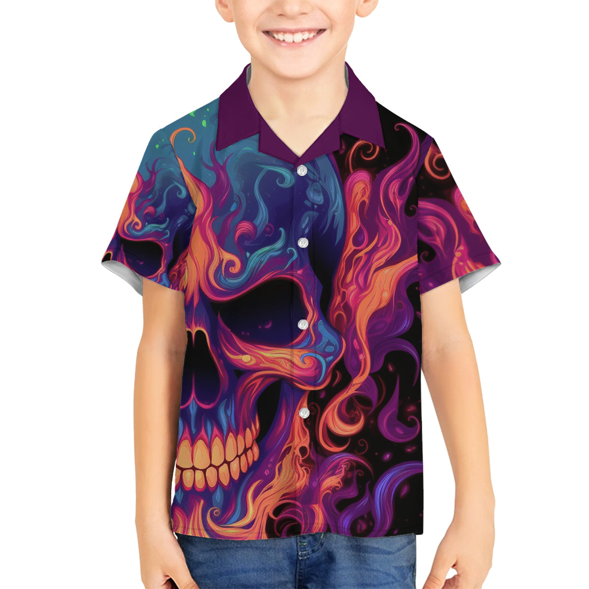 Colorful Fire Skull Family Matching Off Shoulder Short Dress and Hawaiian Shirt I'm not rude i just have the balls to say what everyone else is Thingking - Wonder Print Shop