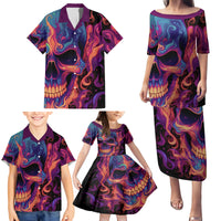 Colorful Fire Skull Family Matching Puletasi Dress and Hawaiian Shirt I'm not rude i just have the balls to say what everyone else is Thingking - Wonder Print Shop