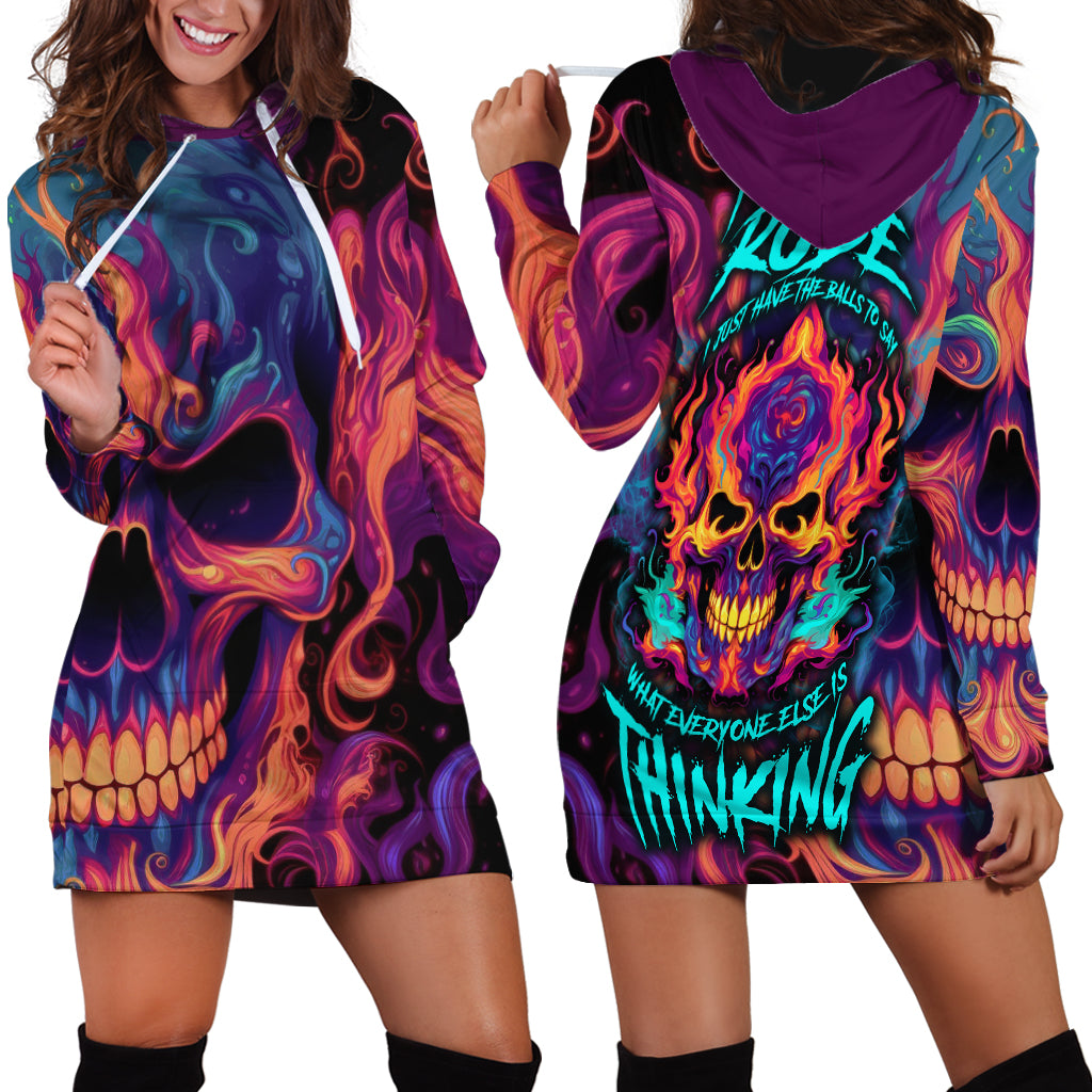 Colorful Fire Skull Hoodie Dress I'm not rude i just have the balls to say what everyone else is Thingking - Wonder Print Shop