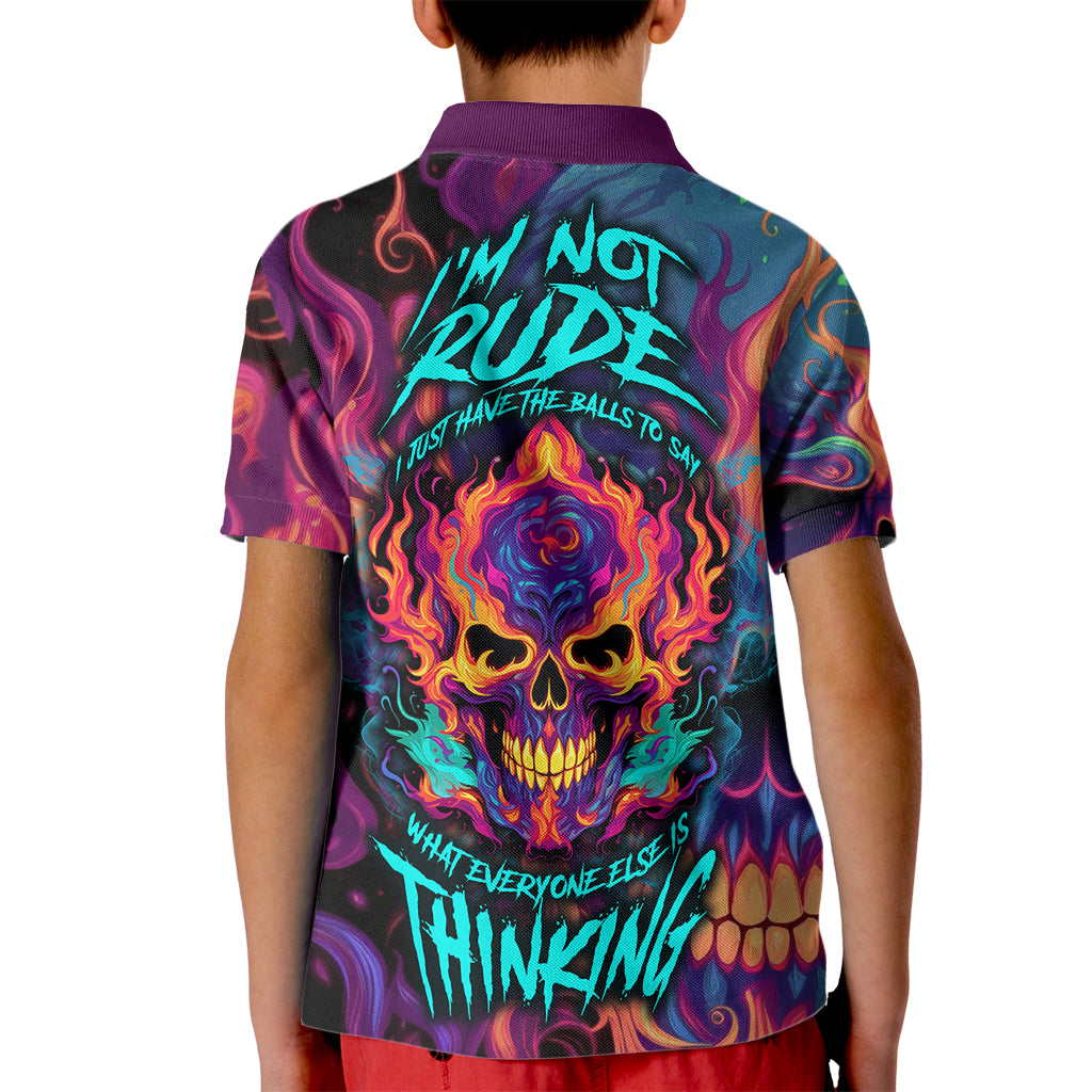 Colorful Fire Skull Kid Polo Shirt I'm not rude i just have the balls to say what everyone else is Thingking - Wonder Print Shop