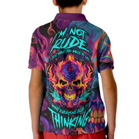 Colorful Fire Skull Kid Polo Shirt I'm not rude i just have the balls to say what everyone else is Thingking - Wonder Print Shop