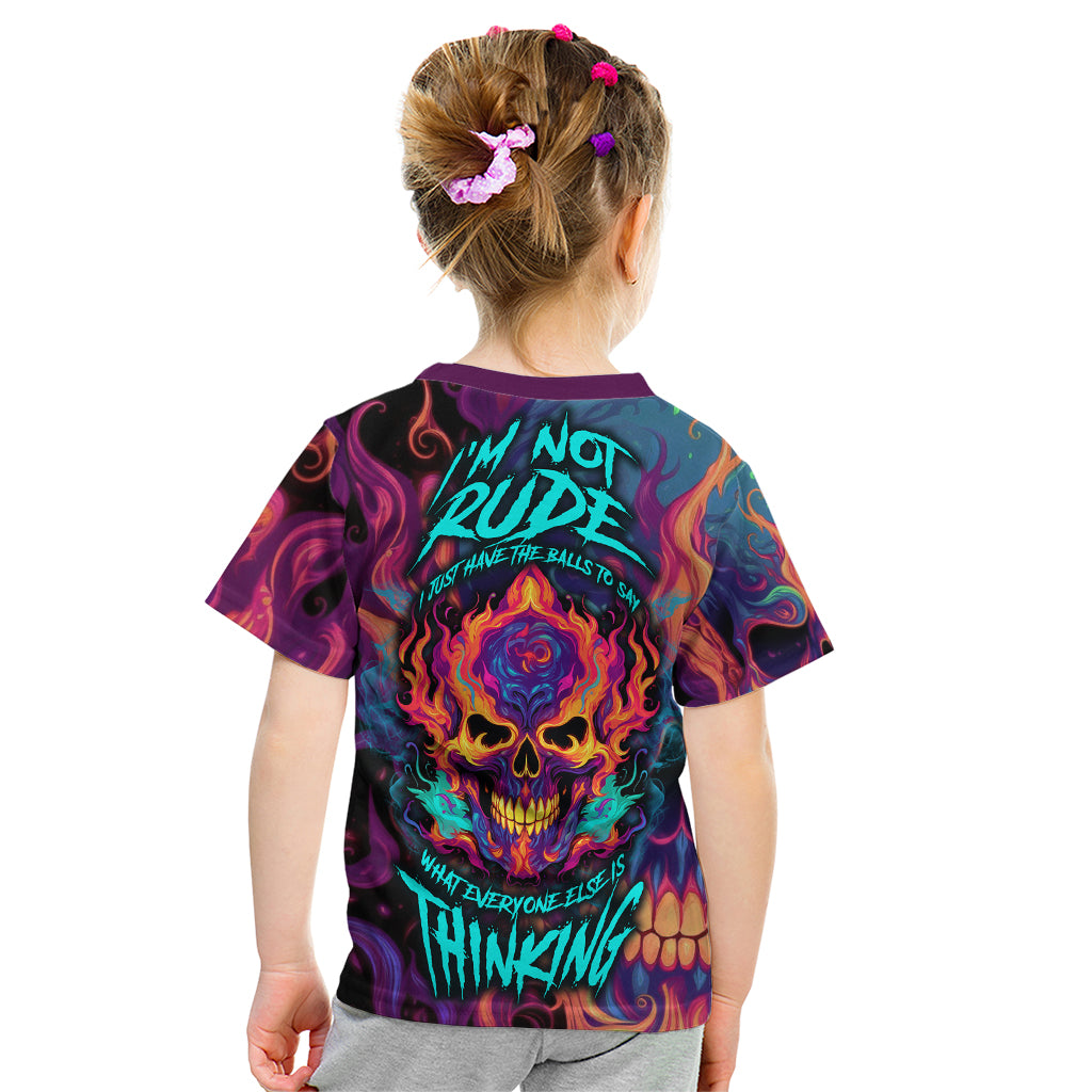 Colorful Fire Skull Kid T Shirt I'm not rude i just have the balls to say what everyone else is Thingking - Wonder Print Shop