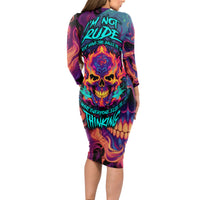 Colorful Fire Skull Long Sleeve Bodycon Dress I'm not rude i just have the balls to say what everyone else is Thingking - Wonder Print Shop