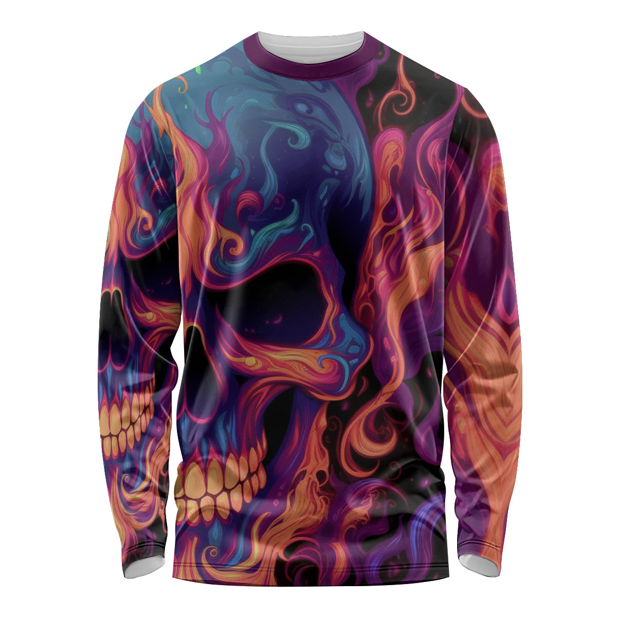 Colorful Fire Skull Long Sleeve Shirt I'm not rude i just have the balls to say what everyone else is Thingking - Wonder Print Shop