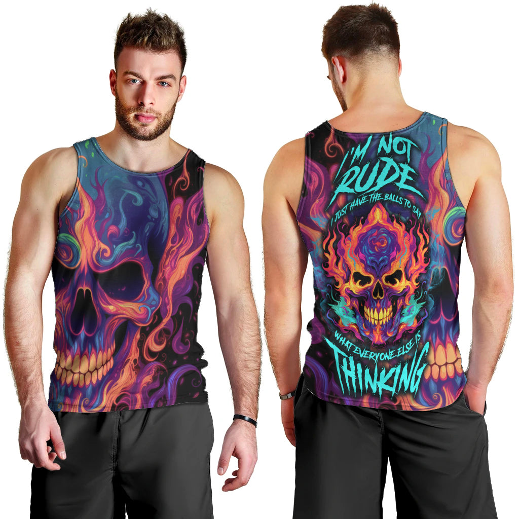 Colorful Fire Skull Men Tank Top I'm not rude i just have the balls to say what everyone else is Thingking - Wonder Print Shop