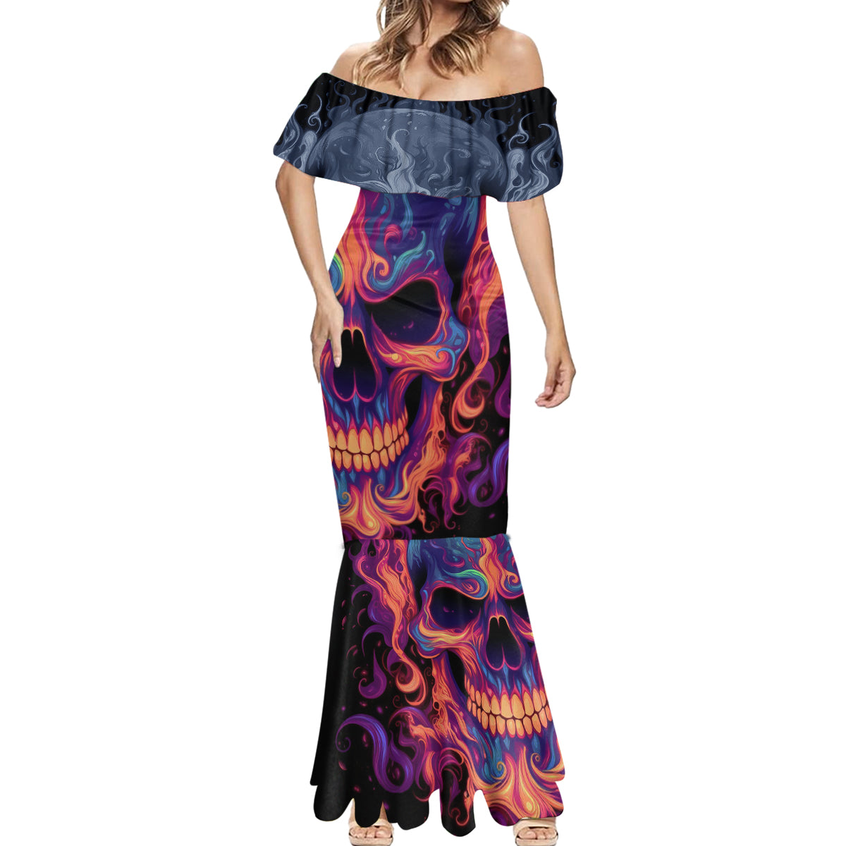 Colorful Fire Skull Mermaid Dress I'm not rude i just have the balls to say what everyone else is Thingking - Wonder Print Shop