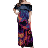 Colorful Fire Skull Off Shoulder Maxi Dress I'm not rude i just have the balls to say what everyone else is Thingking - Wonder Print Shop