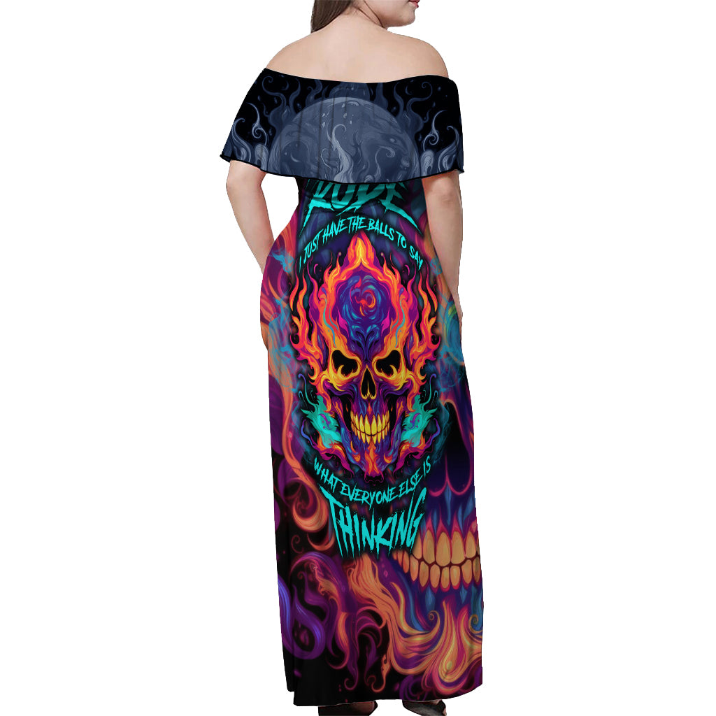 Colorful Fire Skull Off Shoulder Maxi Dress I'm not rude i just have the balls to say what everyone else is Thingking - Wonder Print Shop