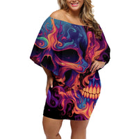 Colorful Fire Skull Off Shoulder Short Dress I'm not rude i just have the balls to say what everyone else is Thingking - Wonder Print Shop