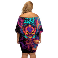 Colorful Fire Skull Off Shoulder Short Dress I'm not rude i just have the balls to say what everyone else is Thingking - Wonder Print Shop