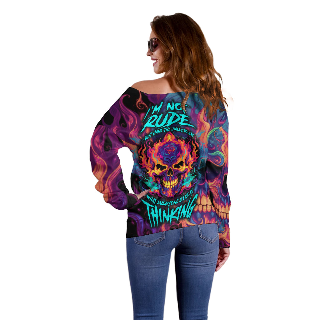 Colorful Fire Skull Off Shoulder Sweater I'm not rude i just have the balls to say what everyone else is Thingking - Wonder Print Shop