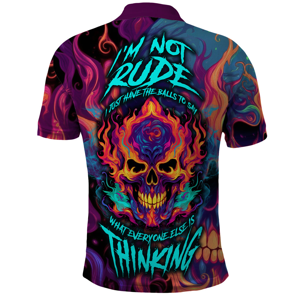 Colorful Fire Skull Polo Shirt I'm not rude i just have the balls to say what everyone else is Thingking - Wonder Print Shop