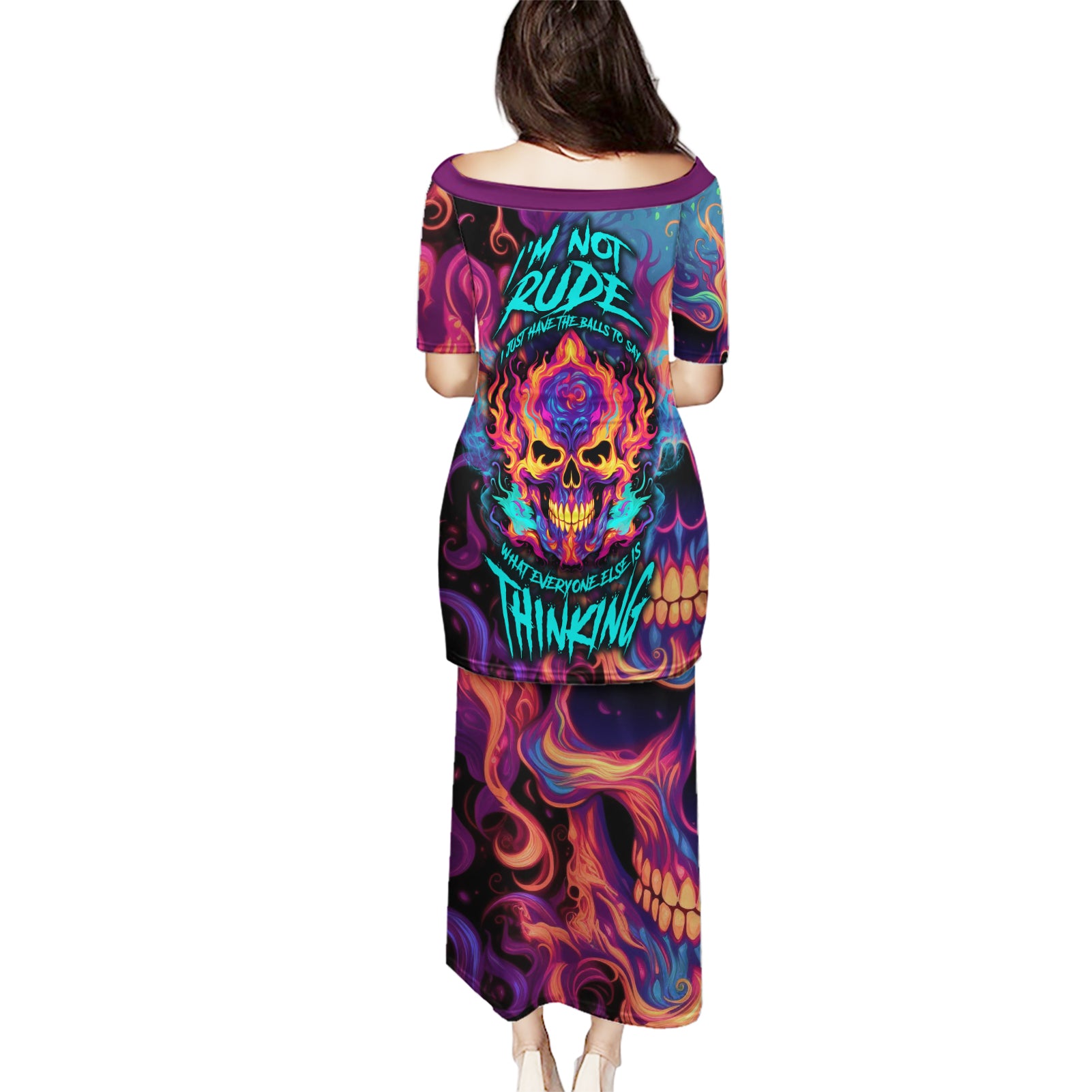 Colorful Fire Skull Puletasi I'm not rude i just have the balls to say what everyone else is Thingking - Wonder Print Shop