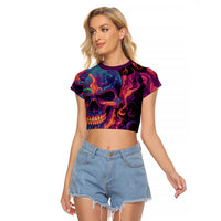 Colorful Fire Skull Raglan Cropped T Shirt I'm not rude i just have the balls to say what everyone else is Thingking - Wonder Print Shop