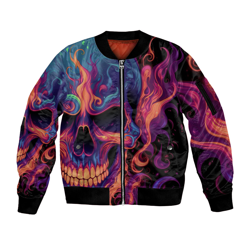 Colorful Fire Skull Sleeve Zip Bomber Jacket I'm not rude i just have the balls to say what everyone else is Thingking - Wonder Print Shop