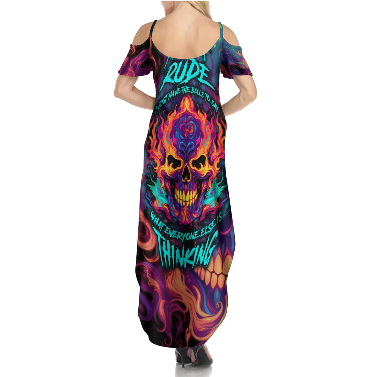Colorful Fire Skull Summer Maxi Dress I'm not rude i just have the balls to say what everyone else is Thingking - Wonder Print Shop