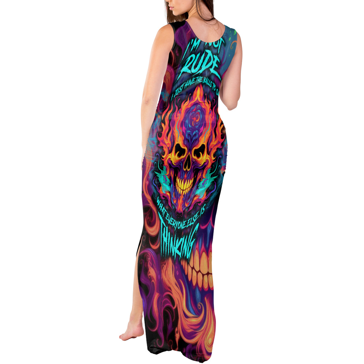 Colorful Fire Skull Tank Maxi Dress I'm not rude i just have the balls to say what everyone else is Thingking - Wonder Print Shop