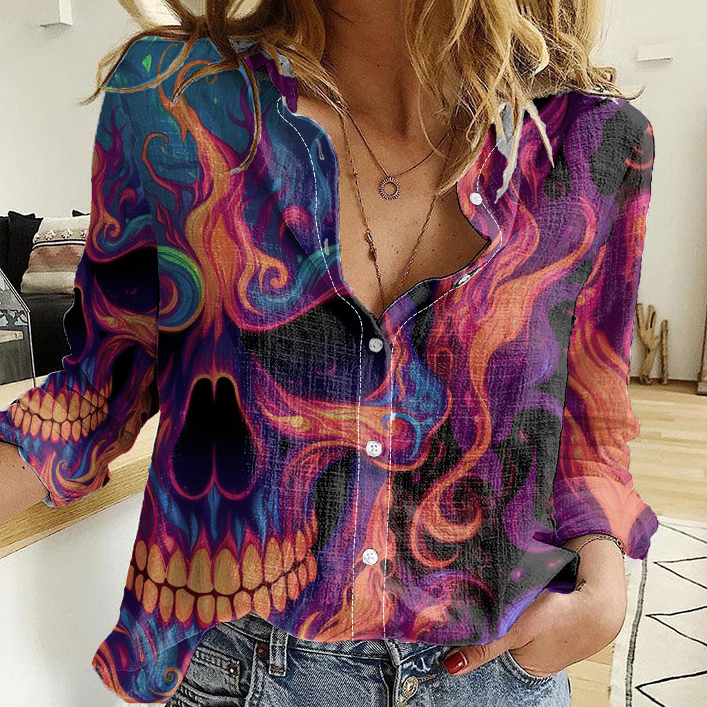 Colorful Fire Skull Women Casual Shirt I'm not rude i just have the balls to say what everyone else is Thingking - Wonder Print Shop