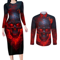 Horror Skull Couples Matching Long Sleeve Bodycon Dress and Long Sleeve Button Shirts If Karma Doesn't Hit You Trust me I Will - Wonder Print Shop