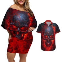 Horror Skull Couples Matching Off Shoulder Short Dress and Hawaiian Shirt If Karma Doesn't Hit You Trust me I Will - Wonder Print Shop