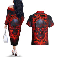 Horror Skull Couples Matching Off The Shoulder Long Sleeve Dress and Hawaiian Shirt If Karma Doesn't Hit You Trust me I Will - Wonder Print Shop
