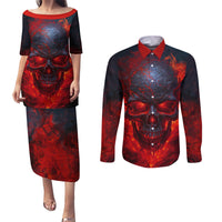 Horror Skull Couples Matching Puletasi Dress and Long Sleeve Button Shirts If Karma Doesn't Hit You Trust me I Will - Wonder Print Shop