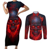 Horror Skull Couples Matching Short Sleeve Bodycon Dress and Long Sleeve Button Shirts If Karma Doesn't Hit You Trust me I Will - Wonder Print Shop