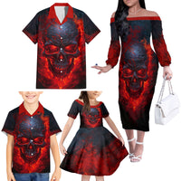 Horror Skull Family Matching Off Shoulder Long Sleeve Dress and Hawaiian Shirt If Karma Doesn't Hit You Trust me I Will - Wonder Print Shop