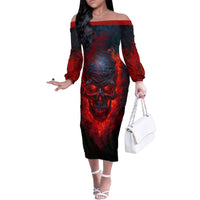 Horror Skull Family Matching Off Shoulder Long Sleeve Dress and Hawaiian Shirt If Karma Doesn't Hit You Trust me I Will - Wonder Print Shop