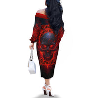 Horror Skull Family Matching Off Shoulder Long Sleeve Dress and Hawaiian Shirt If Karma Doesn't Hit You Trust me I Will - Wonder Print Shop