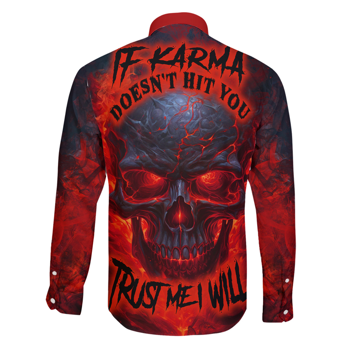 Horror Skull Family Matching Short Sleeve Bodycon Dress and Hawaiian Shirt If Karma Doesn't Hit You Trust me I Will - Wonder Print Shop