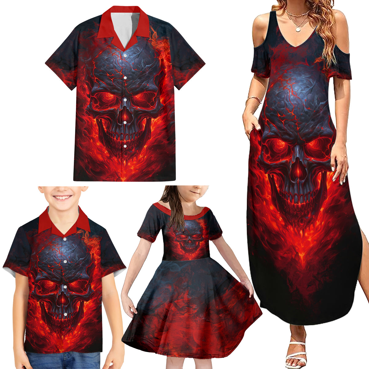 Horror Skull Family Matching Summer Maxi Dress and Hawaiian Shirt If Karma Doesn't Hit You Trust me I Will - Wonder Print Shop