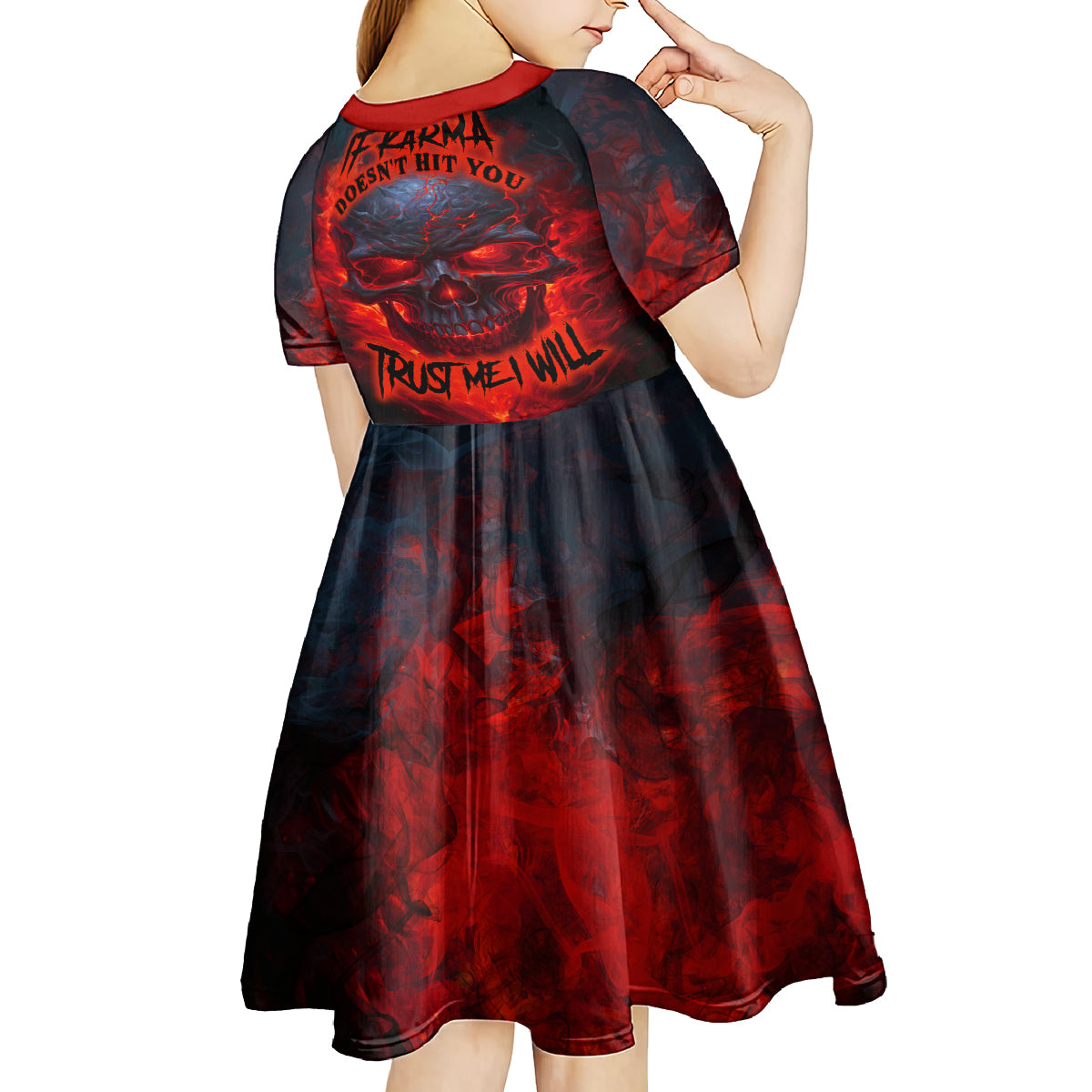 Horror Skull Kid Short Sleeve Dress If Karma Doesn't Hit You Trust me I Will - Wonder Print Shop