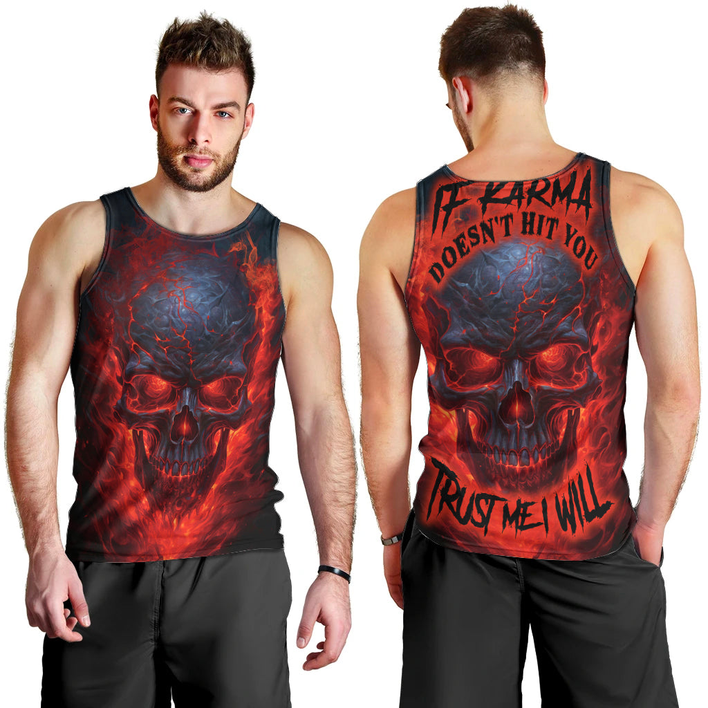 Horror Skull Men Tank Top If Karma Doesn't Hit You Trust me I Will - Wonder Print Shop