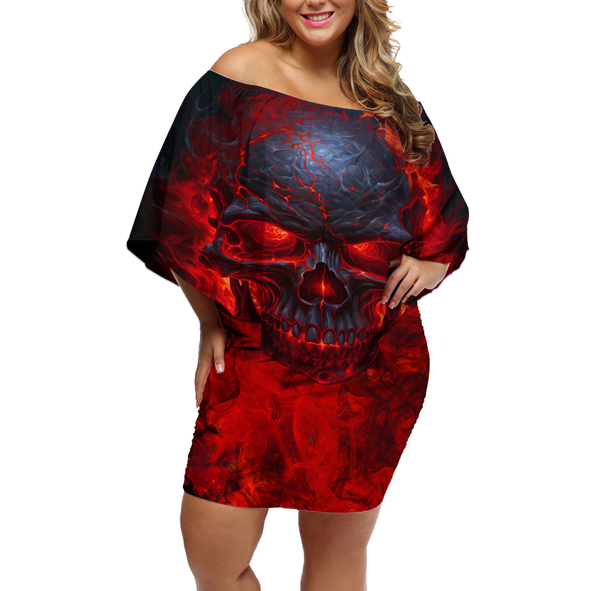 Horror Skull Off Shoulder Short Dress If Karma Doesn't Hit You Trust me I Will - Wonder Print Shop