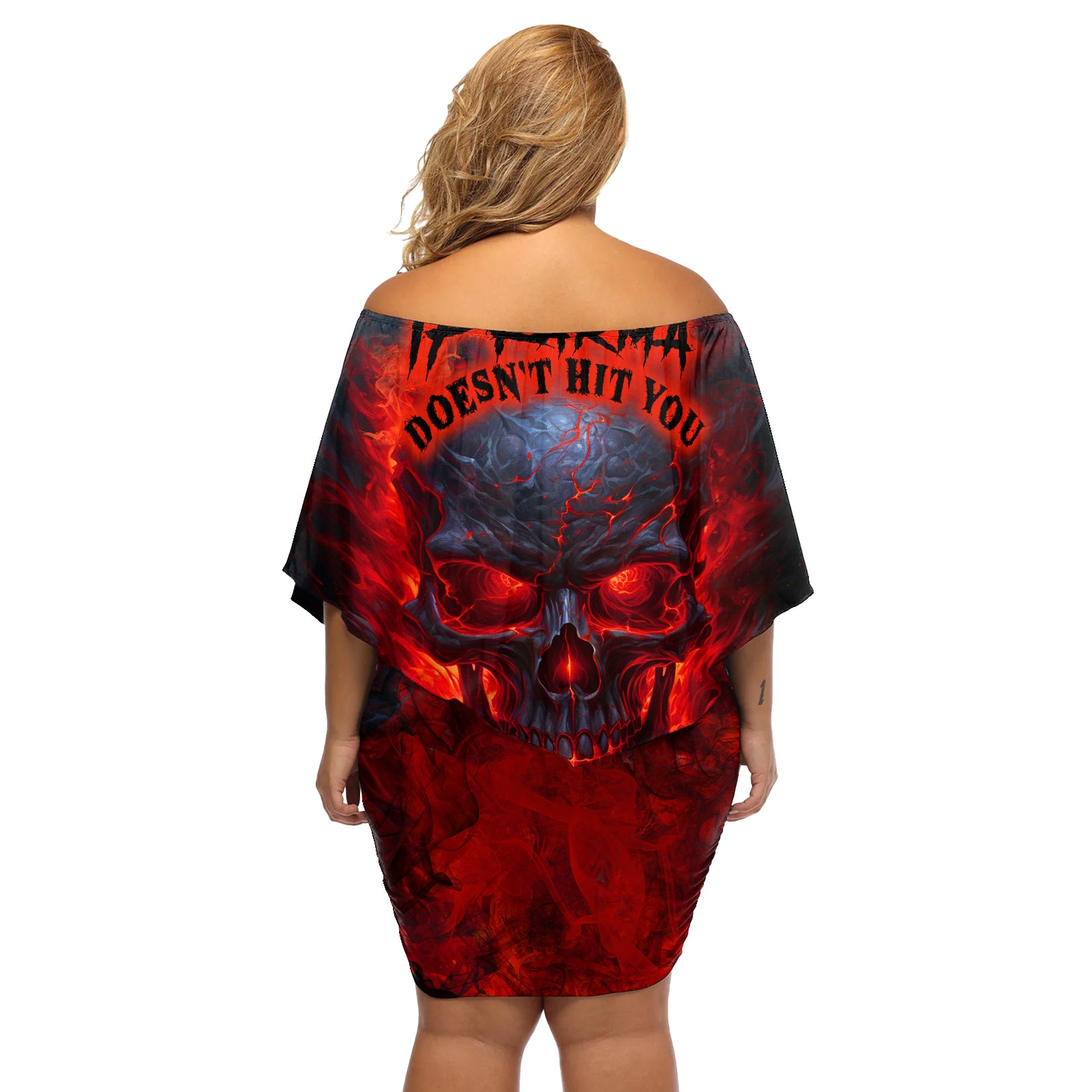 Horror Skull Off Shoulder Short Dress If Karma Doesn't Hit You Trust me I Will - Wonder Print Shop