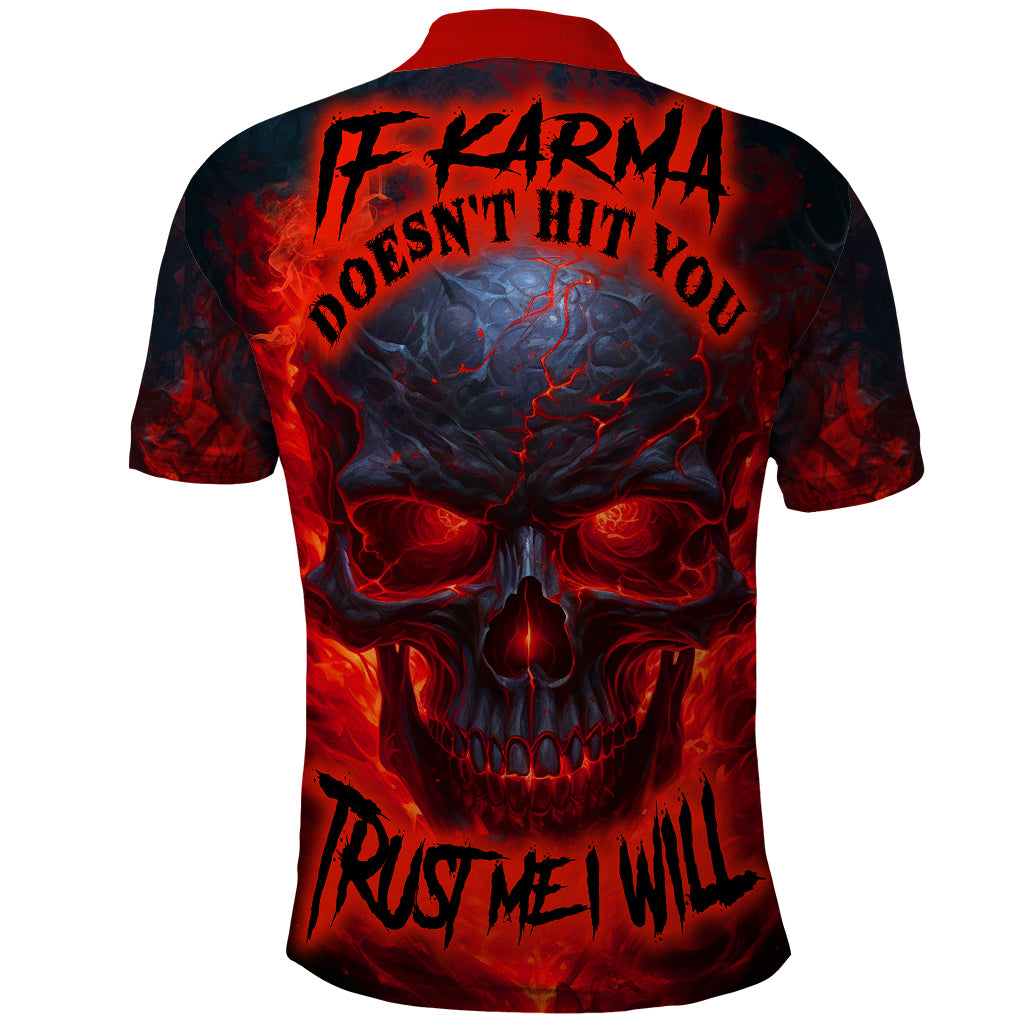 Horror Skull Polo Shirt If Karma Doesn't Hit You Trust me I Will - Wonder Print Shop
