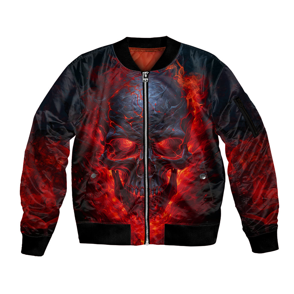 Horror Skull Sleeve Zip Bomber Jacket If Karma Doesn't Hit You Trust me I Will - Wonder Print Shop