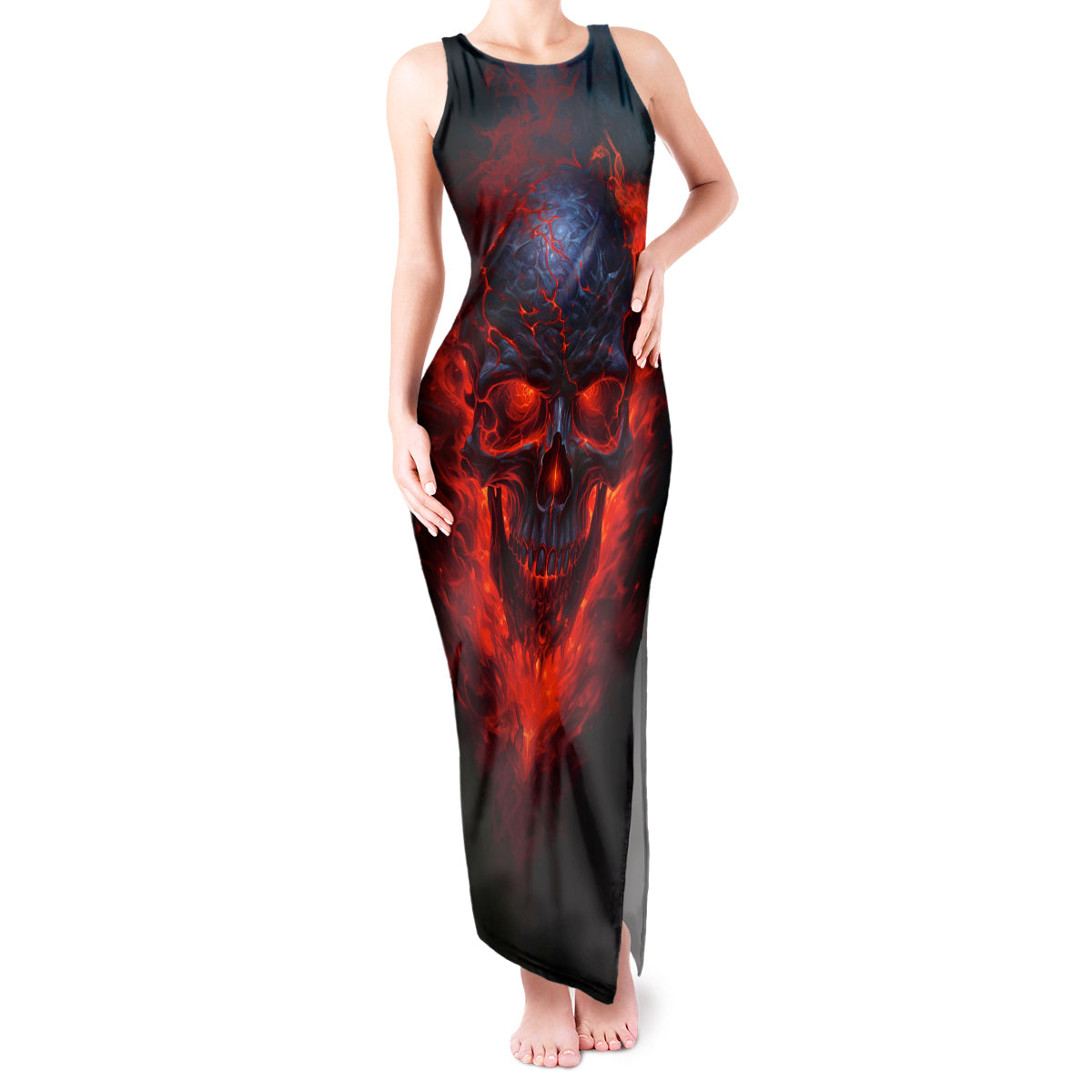 Horror Skull Tank Maxi Dress If Karma Doesn't Hit You Trust me I Will - Wonder Print Shop