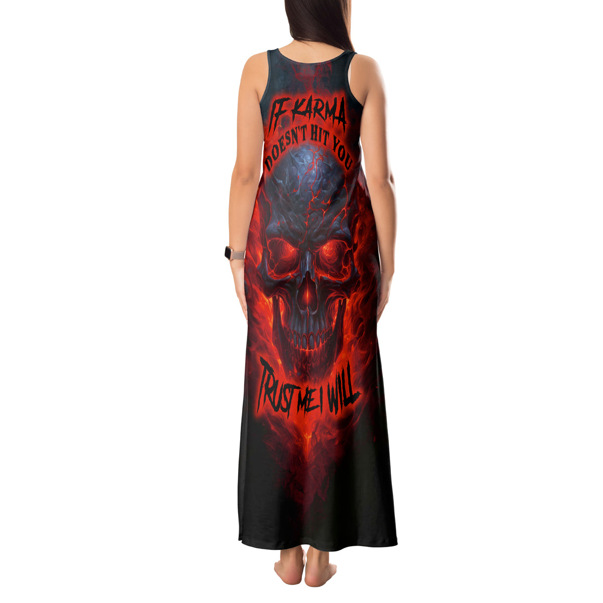 Horror Skull Tank Maxi Dress If Karma Doesn't Hit You Trust me I Will - Wonder Print Shop