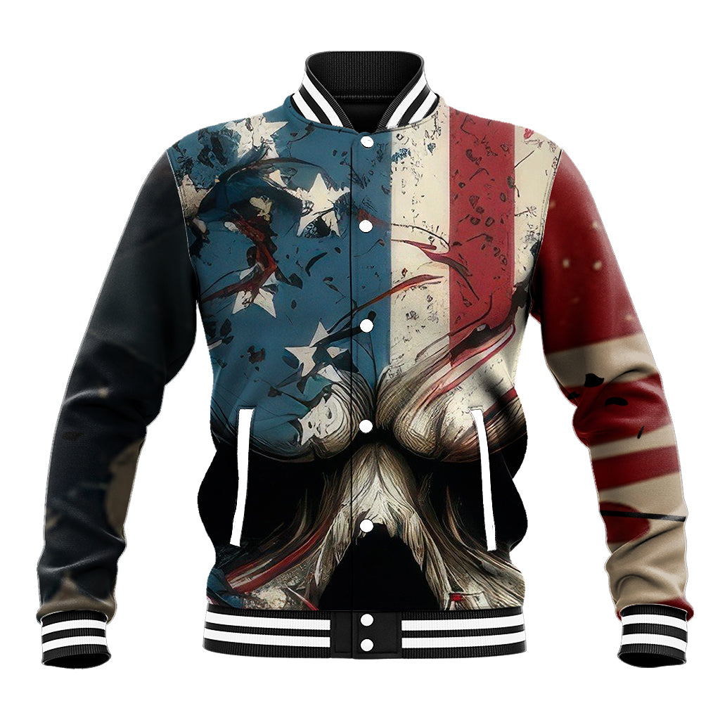 American Flag Skull Baseball Jacket I'm Not Anti - Social I'm Just Not User Friendly - Wonder Print Shop