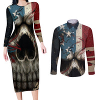 American Flag Skull Couples Matching Long Sleeve Bodycon Dress and Long Sleeve Button Shirts I'm Not Anti - Social I'm Just Not User Friendly - Wonder Print Shop