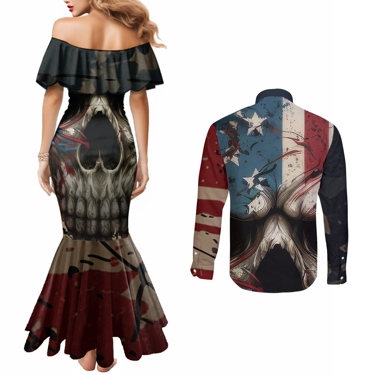 american-flag-skull-couples-matching-mermaid-dress-and-long-sleeve-button-shirts-im-not-anti-social-im-just-not-user-friendly